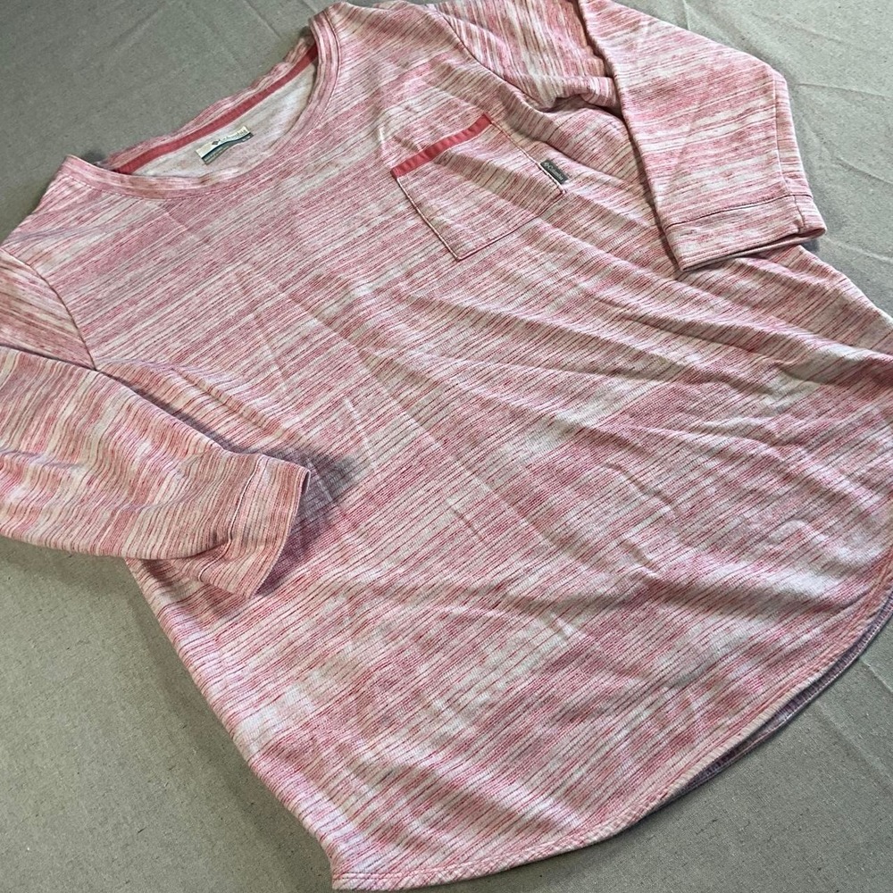 Womens Columbia Pink Stripe Short Sleeve Outdoors Pocket T-Shirt (Medium)